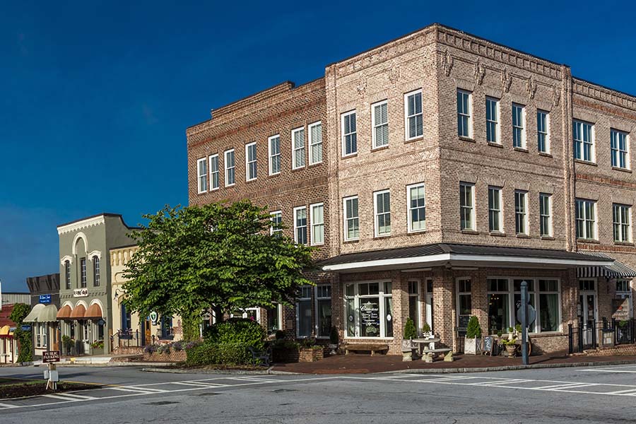 Newark OH - View Of Small Town Street With Row Of Buildings In Newark Ohio